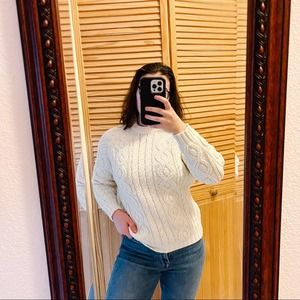 Vintage Chunky Cable Knit Oversized Sweater Cream White Fall Cozy S